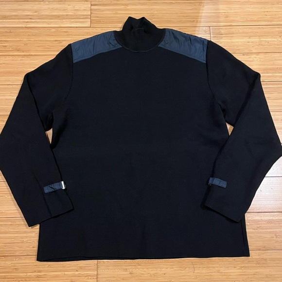 Hugo Boss Black Mock Neck Wool Knit Sweater Buckle Detail Size M
